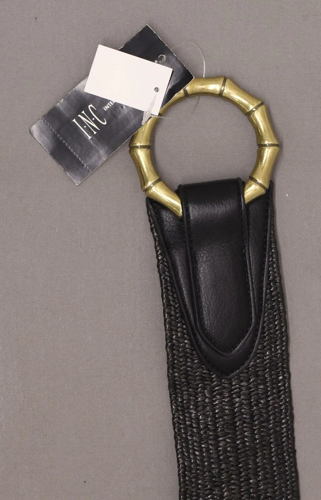 INC International Concepts Women's Bamboo Buckle Faux Leather Stretch Belt