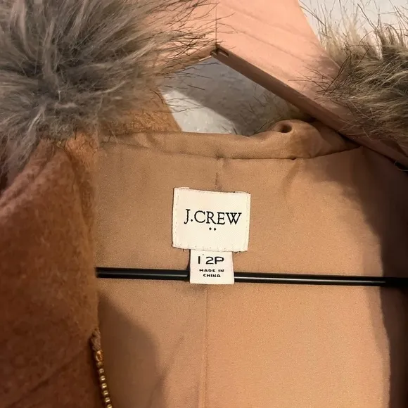 J. Crew vail parka wool blend winter coat with faux fur trimmed hood