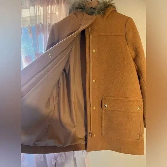 J. Crew vail parka wool blend winter coat with faux fur trimmed hood