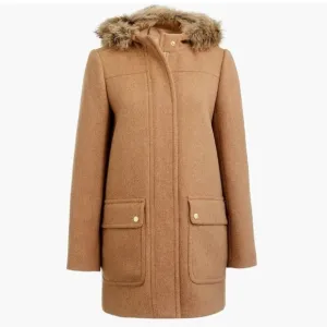 J. Crew vail parka wool blend winter coat with faux fur trimmed hood