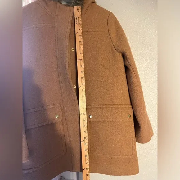 J. Crew vail parka wool blend winter coat with faux fur trimmed hood