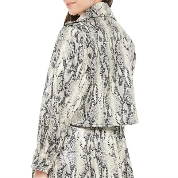 Jennifer Lopez Faux Leather Snake Print Moto Jacket Size Large