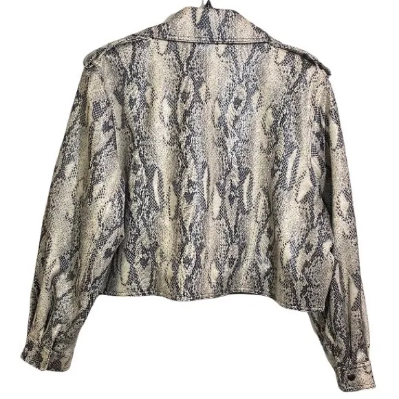 Jennifer Lopez Faux Leather Snake Print Moto Jacket Size Large
