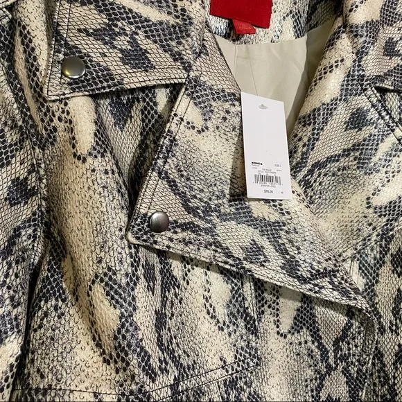 Jennifer Lopez Faux Leather Snake Print Moto Jacket Size Large