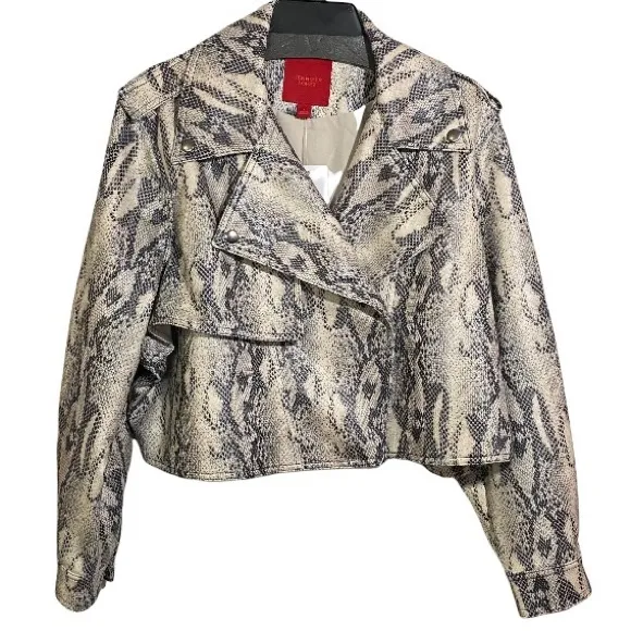 Jennifer Lopez Faux Leather Snake Print Moto Jacket Size Large