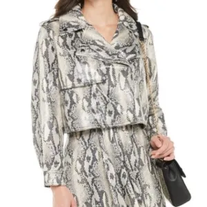 Jennifer Lopez Faux Leather Snake Print Moto Jacket Size Large