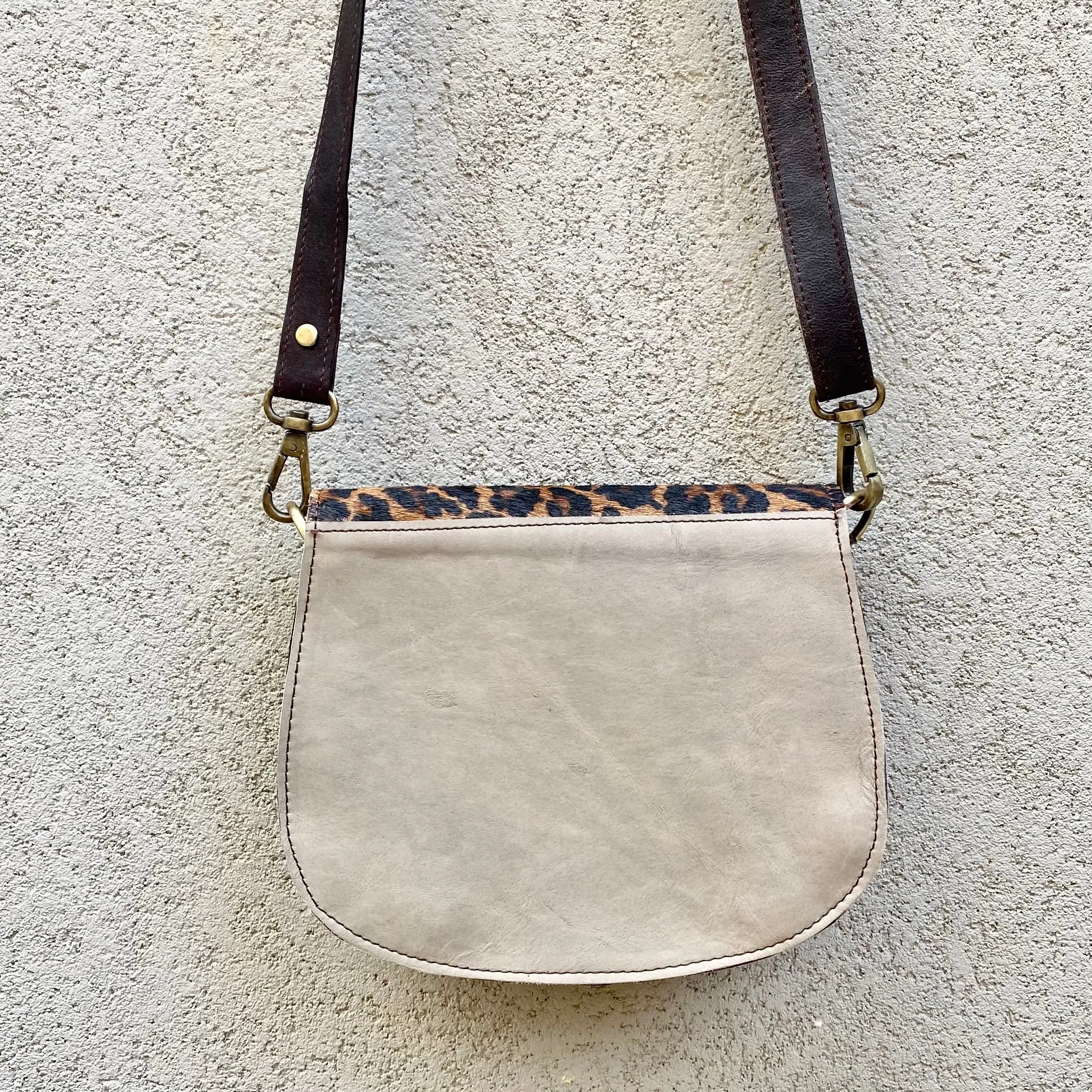 Jupiter Cowhide and Leather Crossbody Clutch Bag - Leopard, Pale Grey