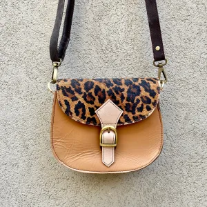 Jupiter Cowhide and Leather Crossbody Clutch Bag - Leopard, Pale Grey