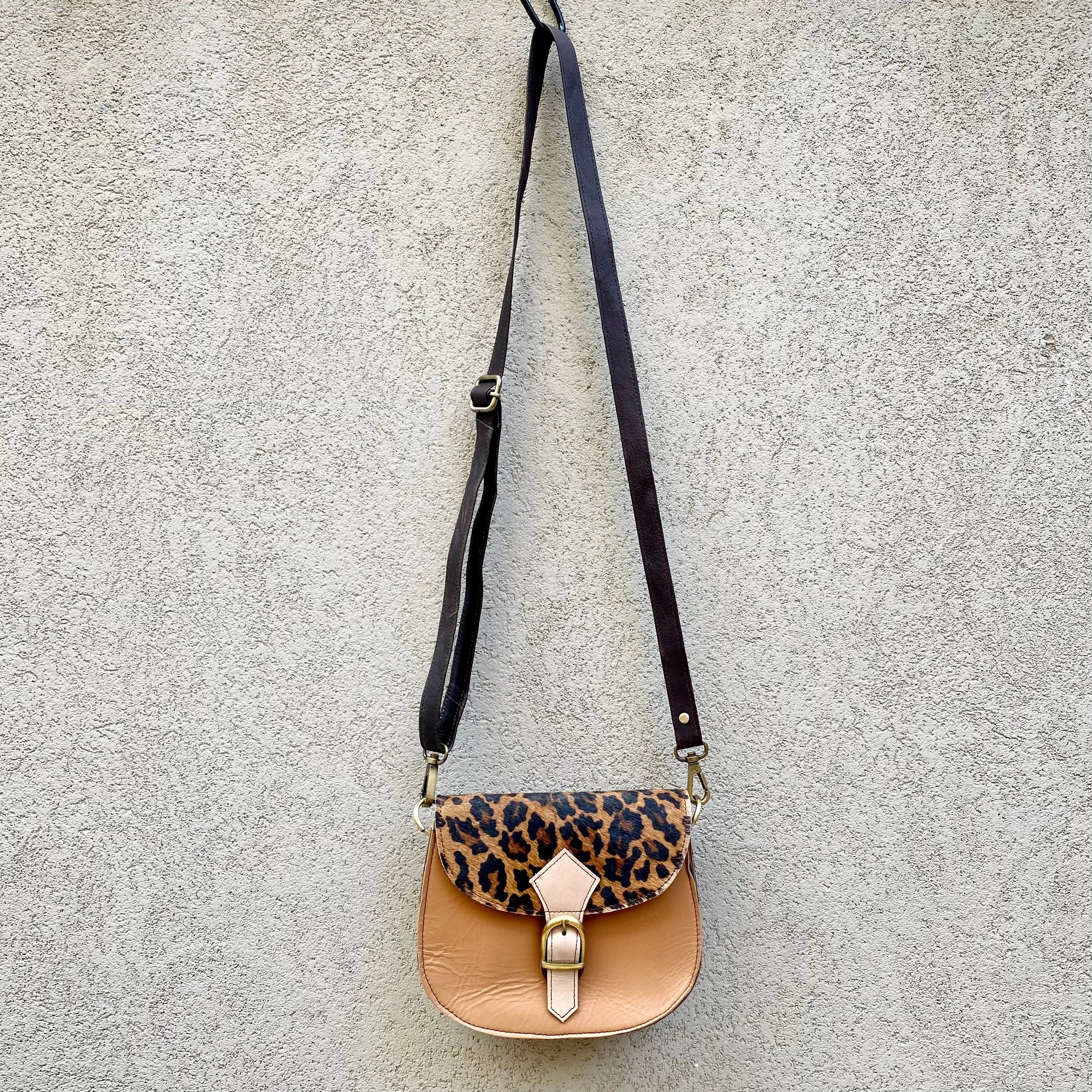 Jupiter Cowhide and Leather Crossbody Clutch Bag - Leopard, Pale Grey
