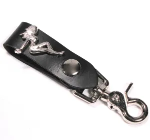 K03-14  Black Leather Key Fob-Mudflap Girl