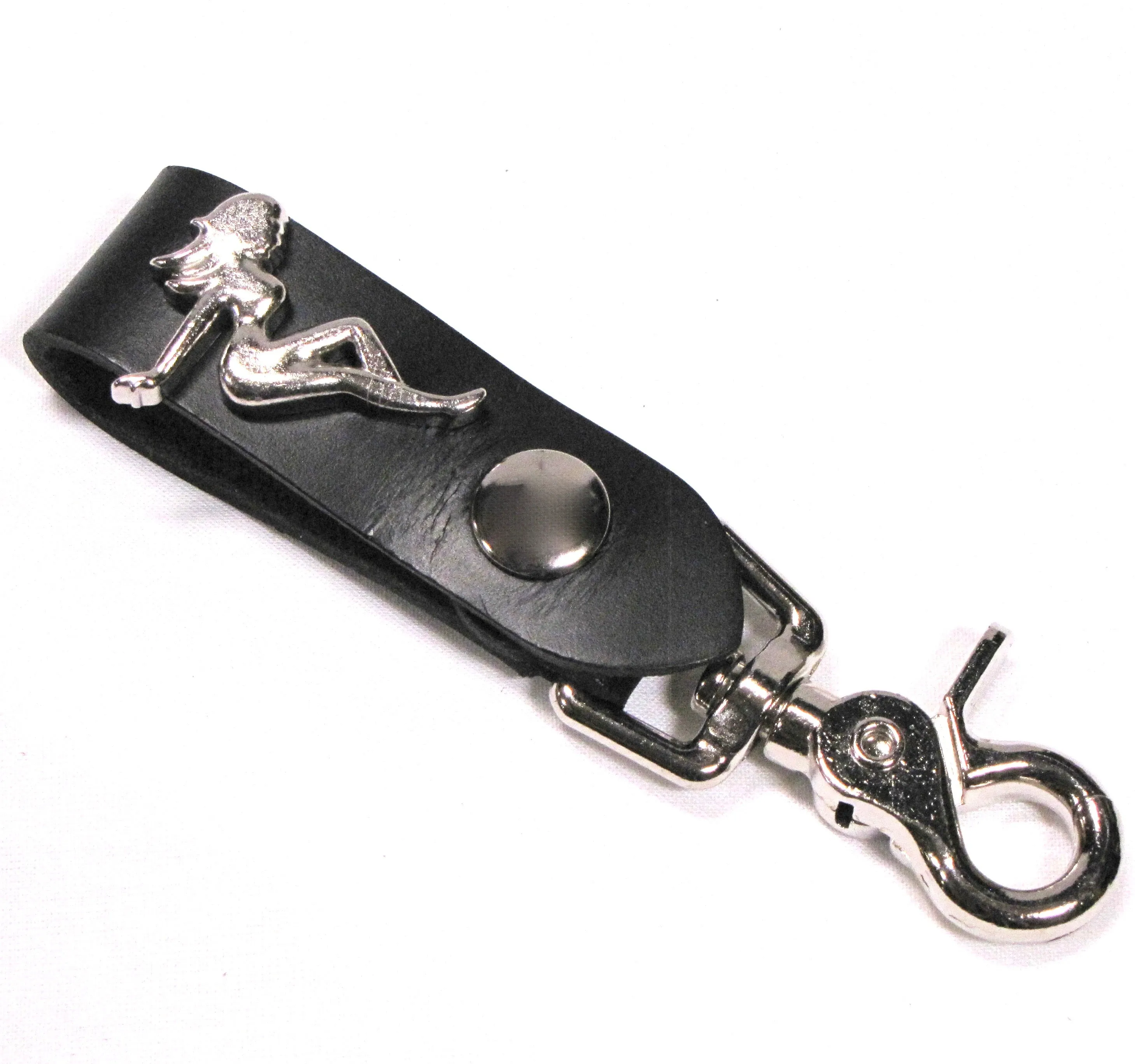 K03-14  Black Leather Key Fob-Mudflap Girl