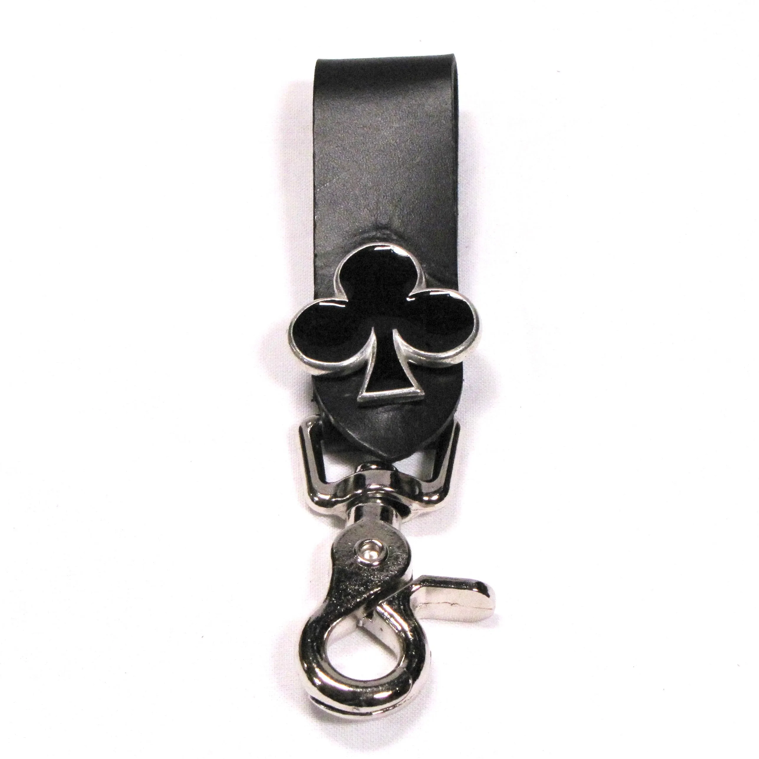 K03-58  Black Leather Key Fob-Black Club