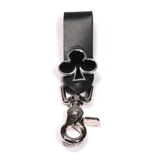 K03-58  Black Leather Key Fob-Black Club