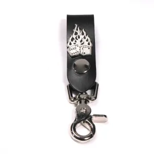 K03-FD  Black Leather Key Fob-Flaming Dice