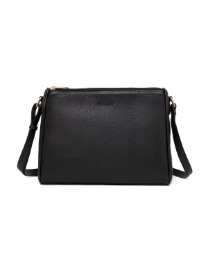 KATRINA MULTI COMPARTMENT LEATHER XBODY BAG- E1-0835-BLK