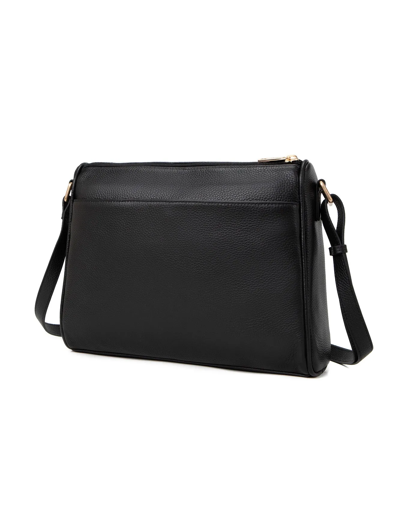 KATRINA MULTI COMPARTMENT LEATHER XBODY BAG- E1-0835-BLK