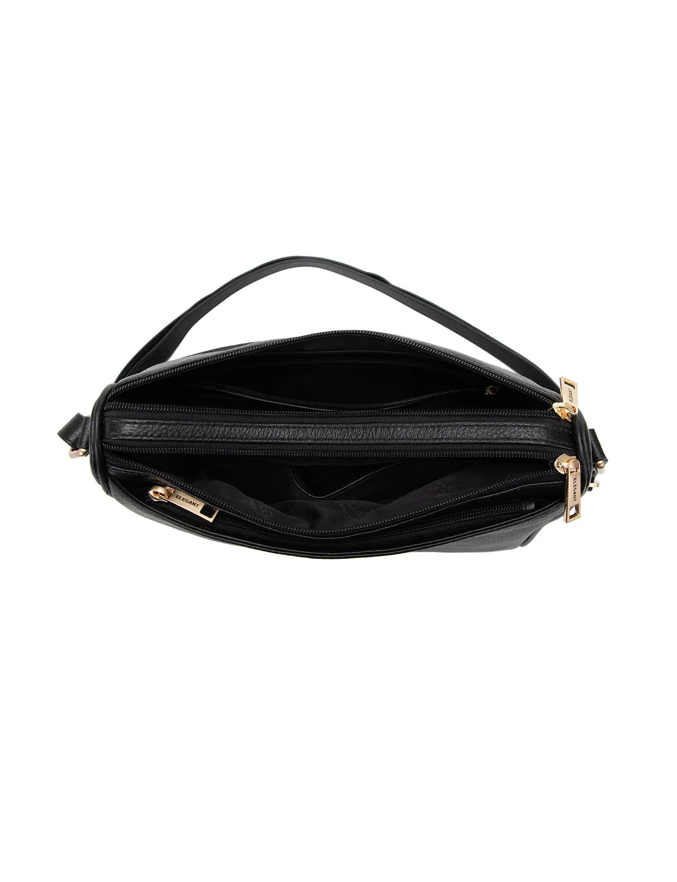 KATRINA MULTI COMPARTMENT LEATHER XBODY BAG- E1-0835-BLK