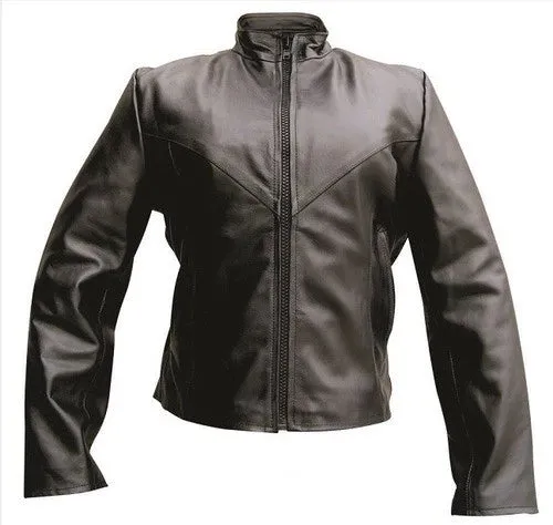 Ladies Plain Leather Black Hardware Motorcycle Jacket