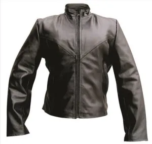 Ladies Plain Leather Black Hardware Motorcycle Jacket