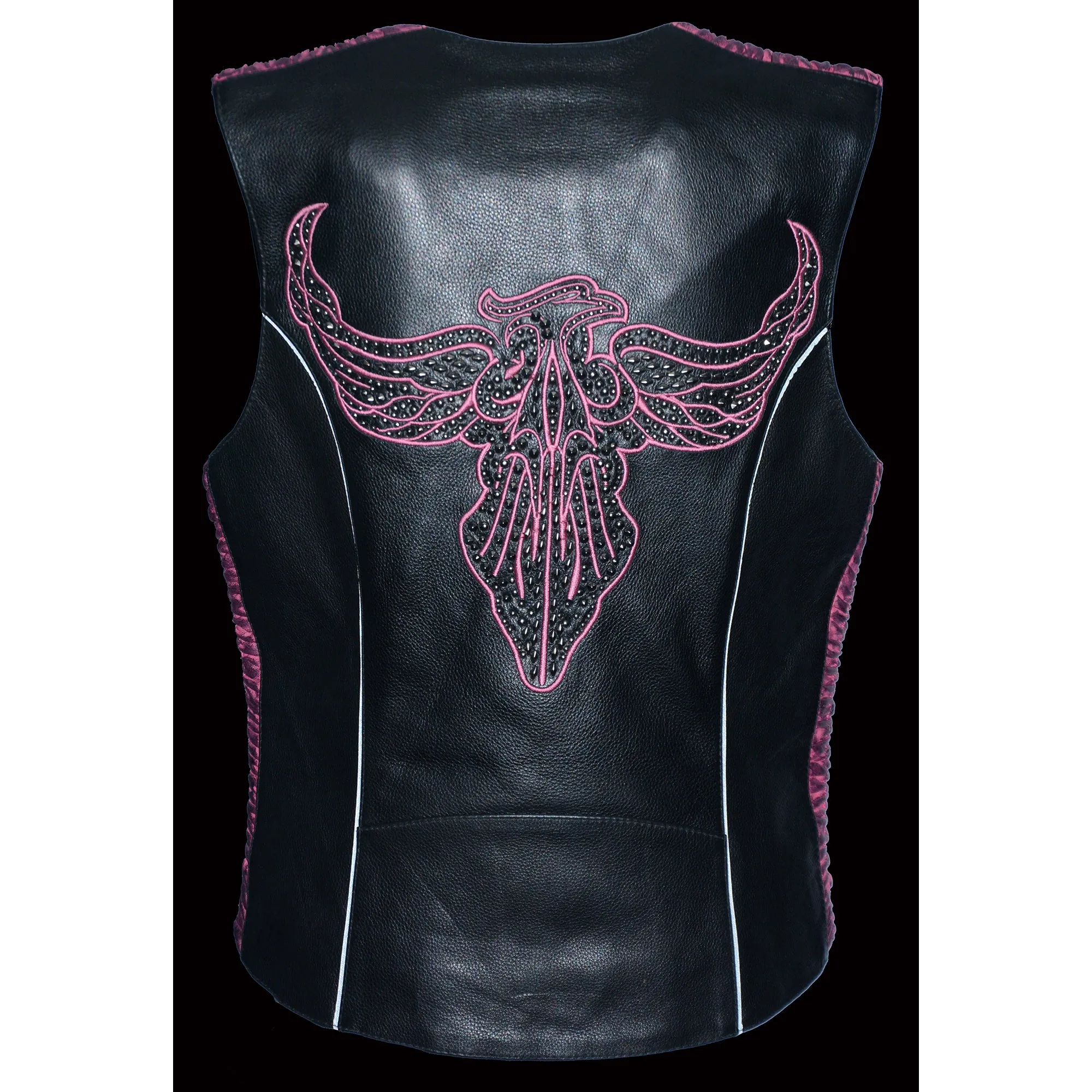 Ladies Snap Front Vest w/ Phoenix Studding & Embroidery