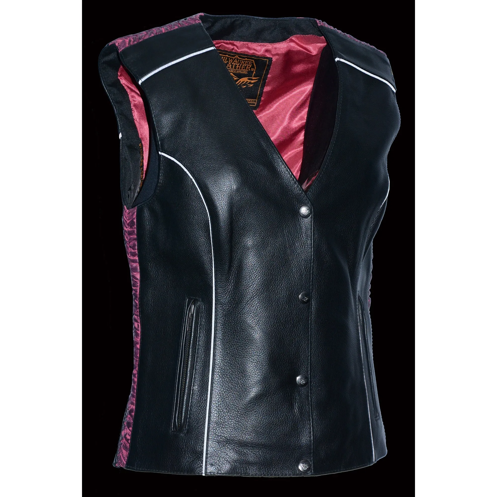 Ladies Snap Front Vest w/ Phoenix Studding & Embroidery