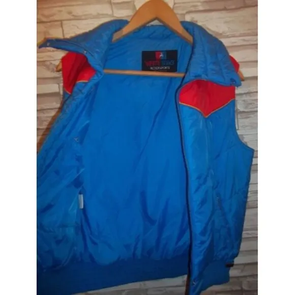 Ladies Vintage 70s White Stag Ski Jacket Vest Coat Bright Blue /Red L B44