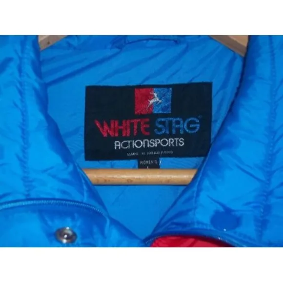 Ladies Vintage 70s White Stag Ski Jacket Vest Coat Bright Blue /Red L B44