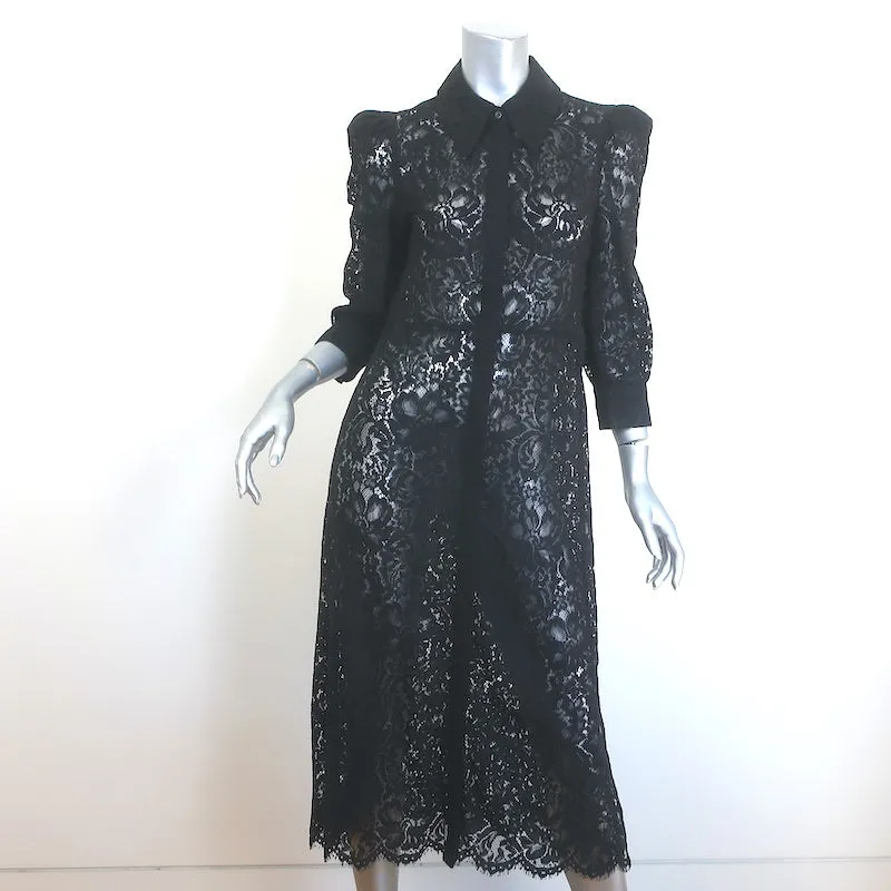 L'Agence Kaiya Lace Shirtdress Black Size Small Puff Sleeve Midi Dress NEW