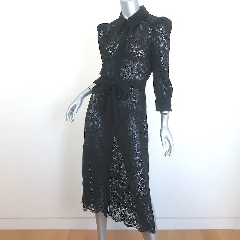 L'Agence Kaiya Lace Shirtdress Black Size Small Puff Sleeve Midi Dress NEW