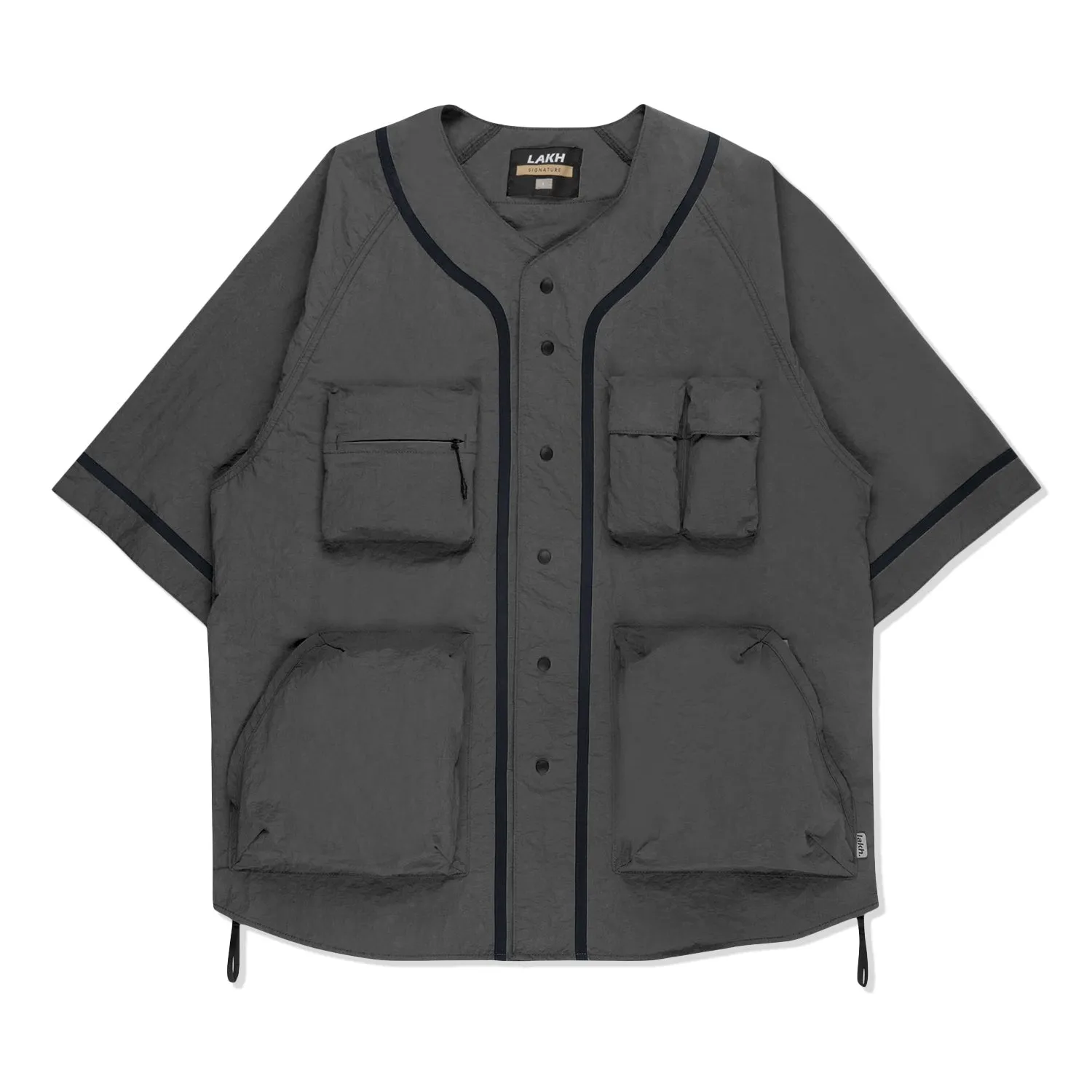 LAKH Men Multi Pockets Baseball Shirt Grey