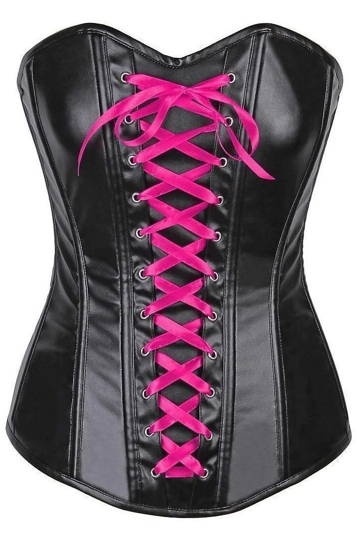 Lavish Wet Look Faux Leather Lace-Up Over Bust Corset