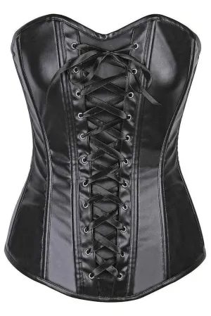 Lavish Wet Look Faux Leather Lace-Up Over Bust Corset