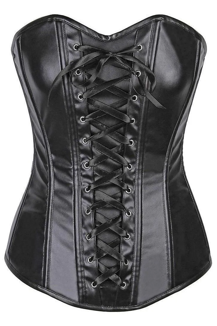 Lavish Wet Look Faux Leather Lace-Up Over Bust Corset