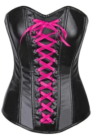 Lavish Wet Look Faux Leather Lace-Up Over Bust Corset
