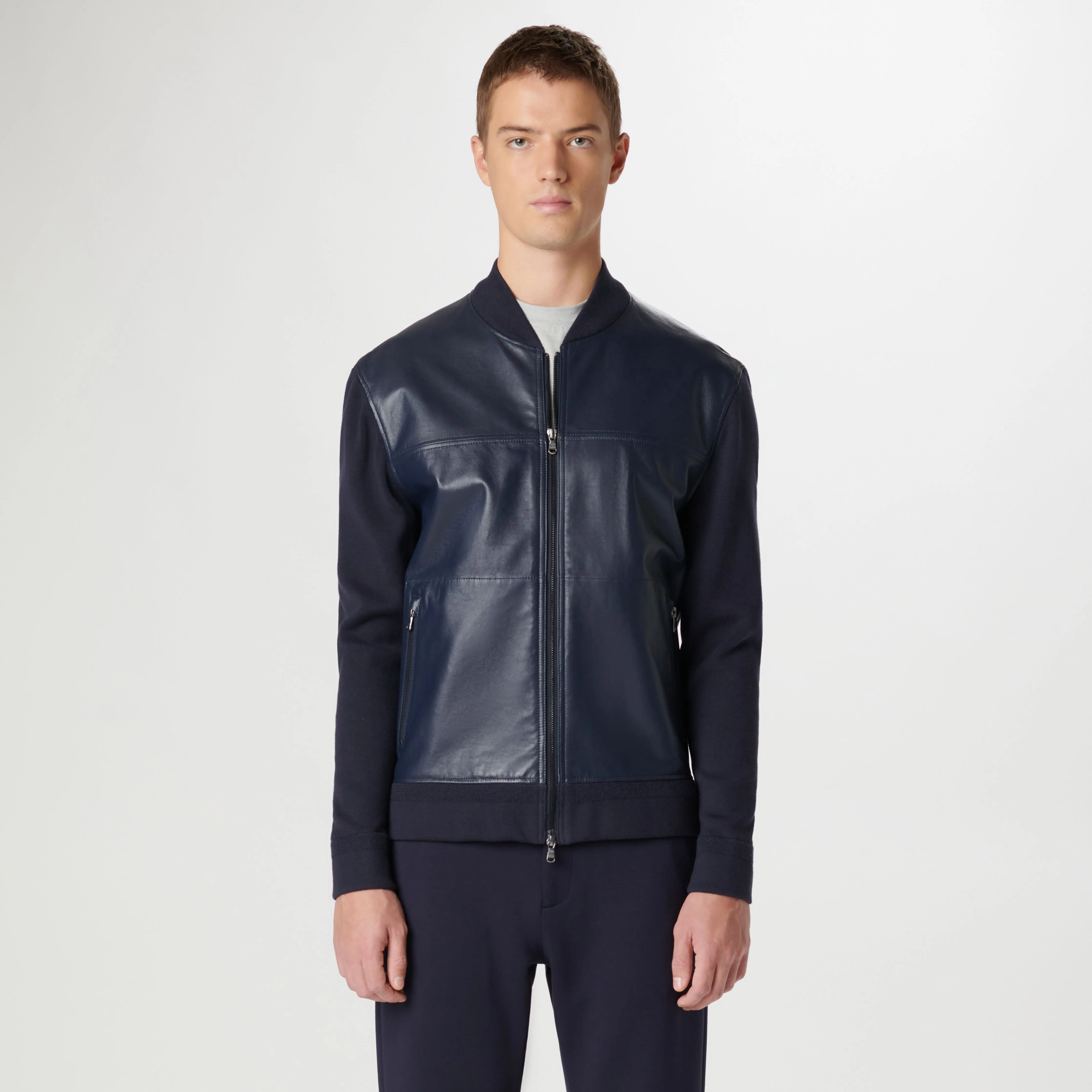 Leather Front Zip Cardigan
