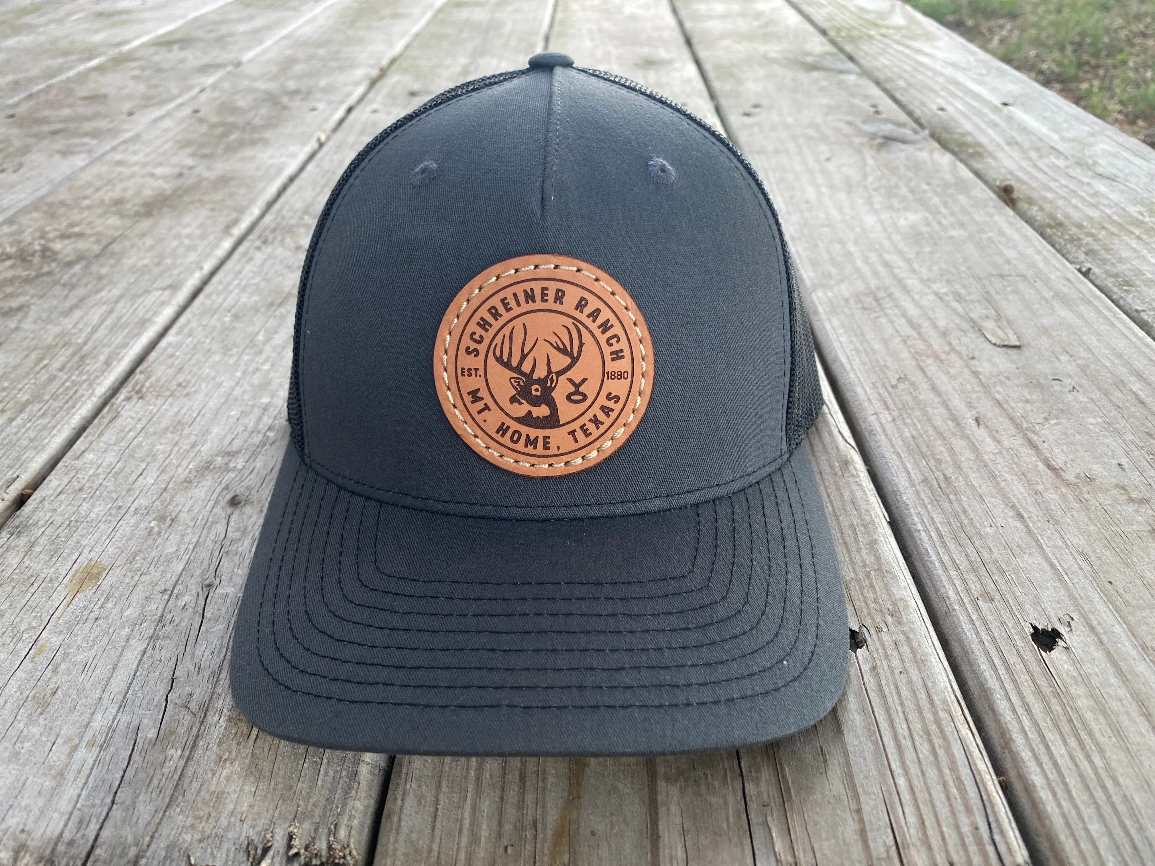 Leather Patched Meshback Hat - Charcoal