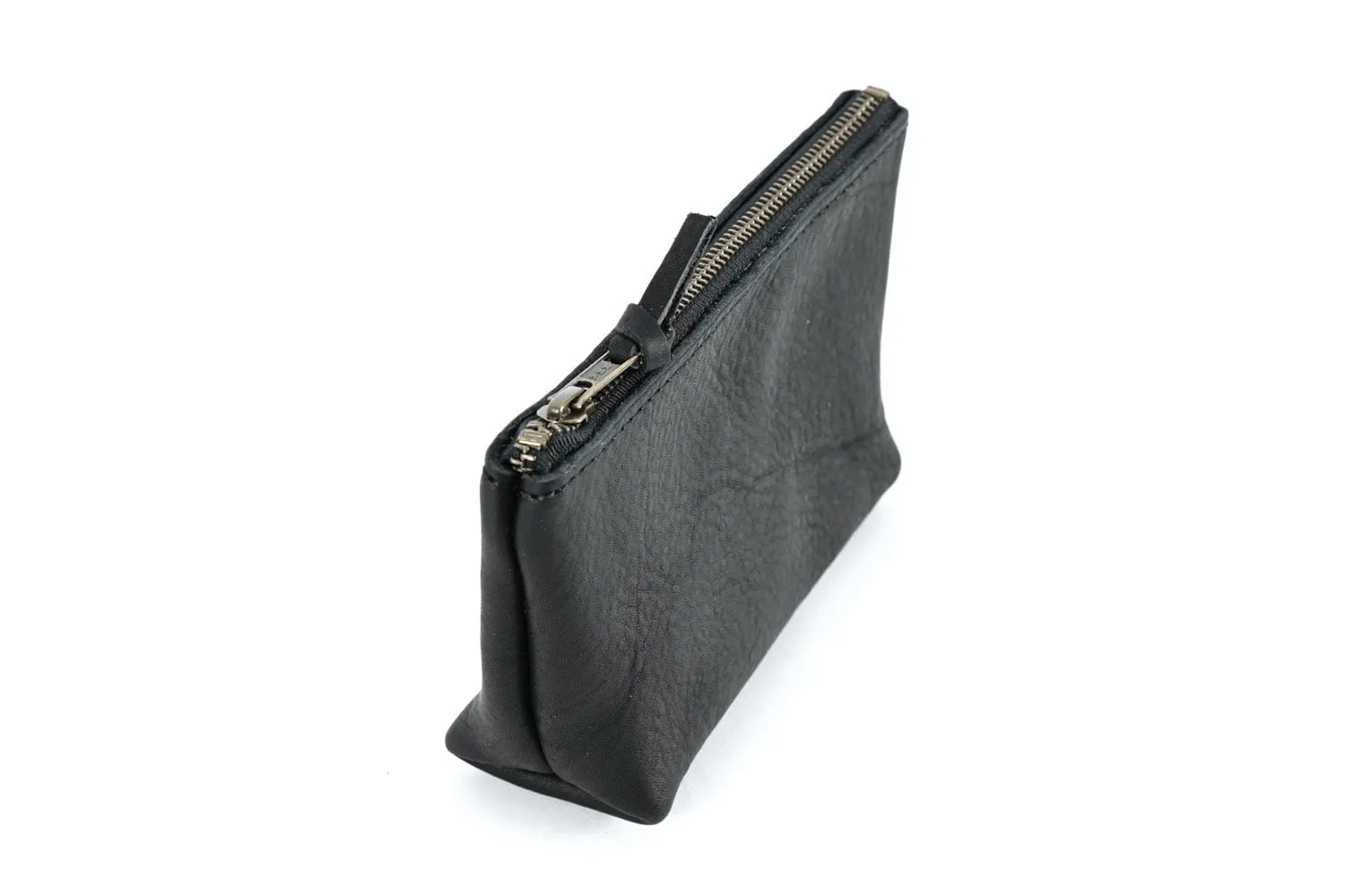LEATHER ZIPPERED POUCH WITH GUSSET - LARGE