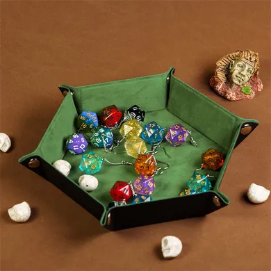 Leatherette & Velvet Dice Tray (Grass Green Hex)