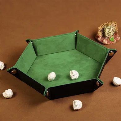 Leatherette & Velvet Dice Tray (Grass Green Hex)