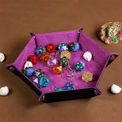 Leatherette & Velvet Dice Tray (Magenta Hex)