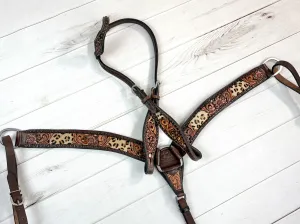 Leopard Inset Floral Tooled Leather Tack Set