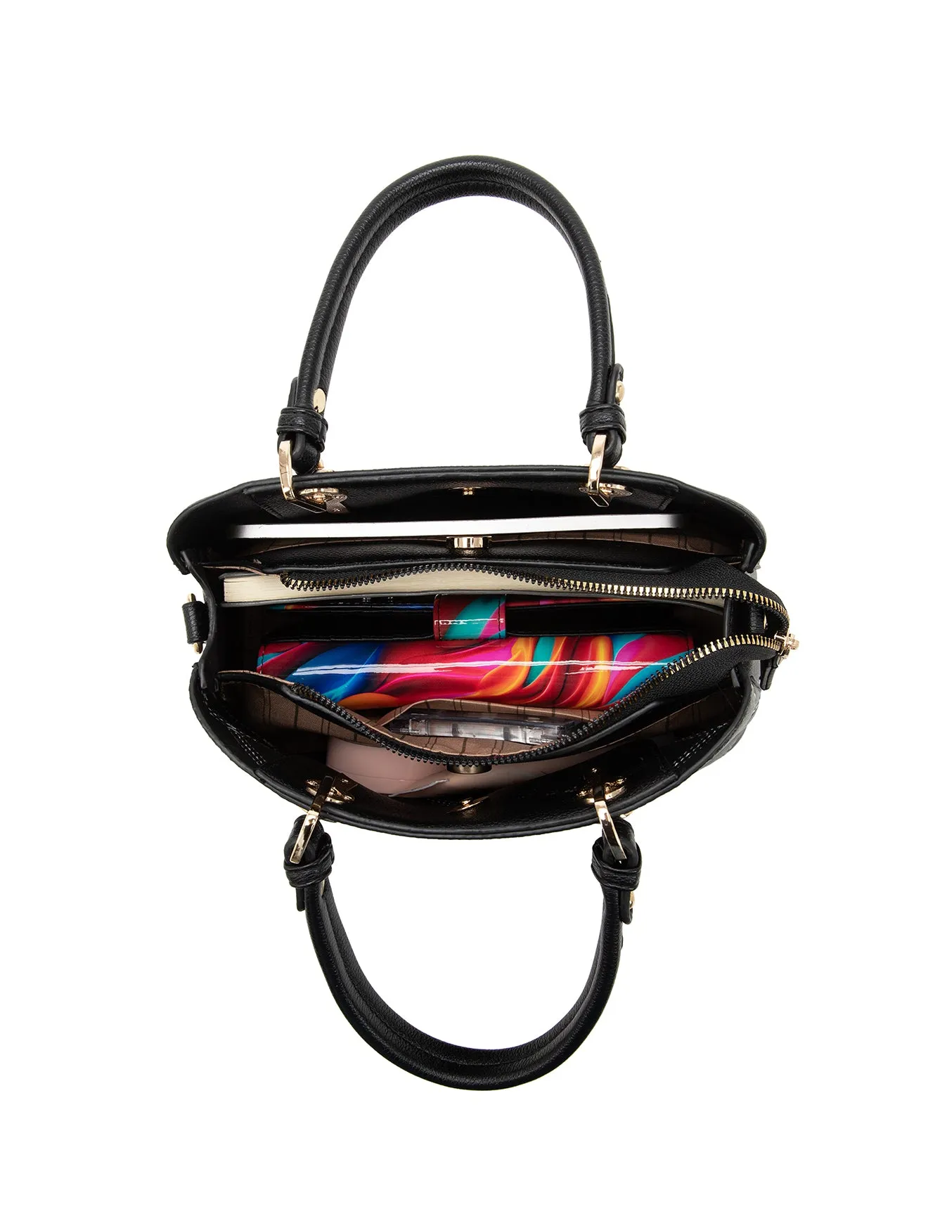 LIV ECO VEGAN TRIPLE COMPARTMENT BAG- XB-2355-BLK-NEW IN