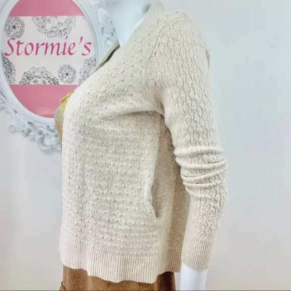 Loft Ann Taylor/Textured Cream Open Front Cardigan