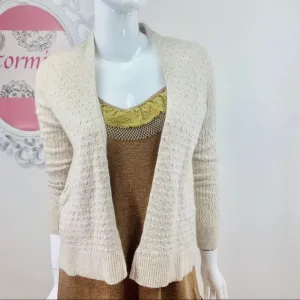 Loft Ann Taylor/Textured Cream Open Front Cardigan