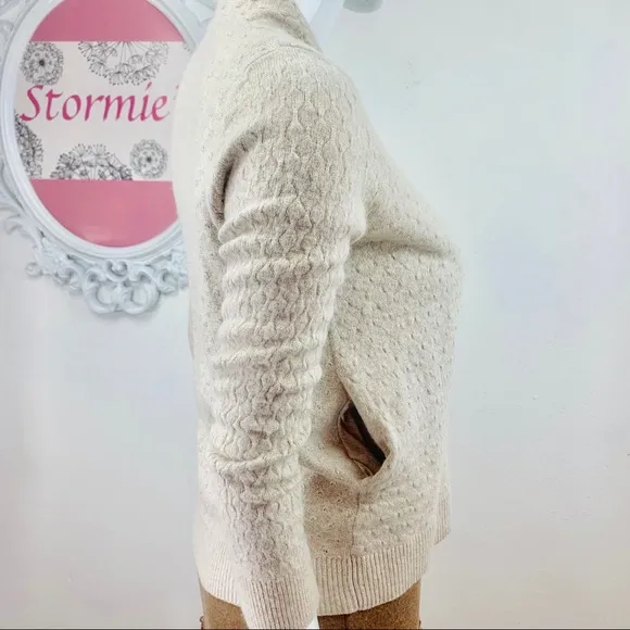 Loft Ann Taylor/Textured Cream Open Front Cardigan