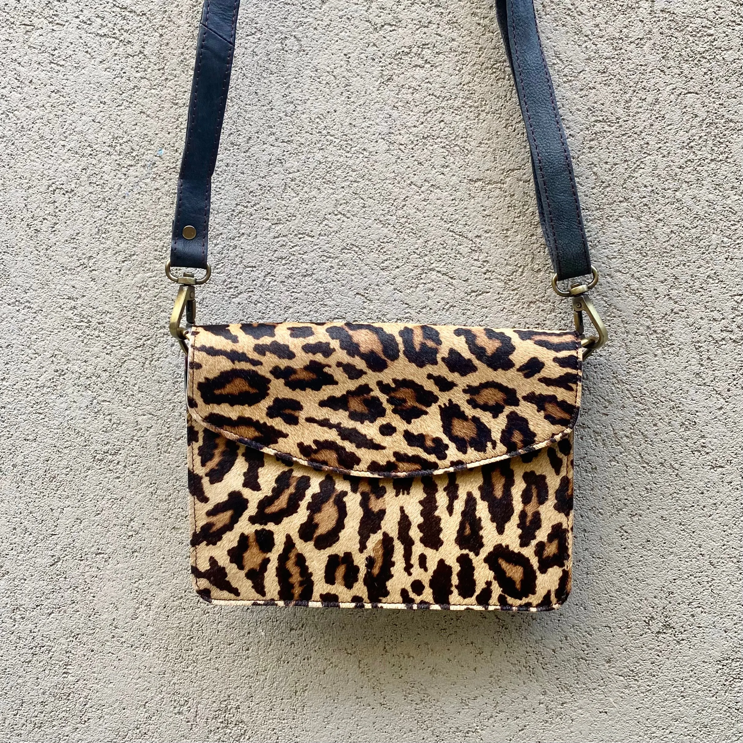 Lucinda Cowhide and Leather Crossbody Clutch Bag - Leopard, Navy Blue