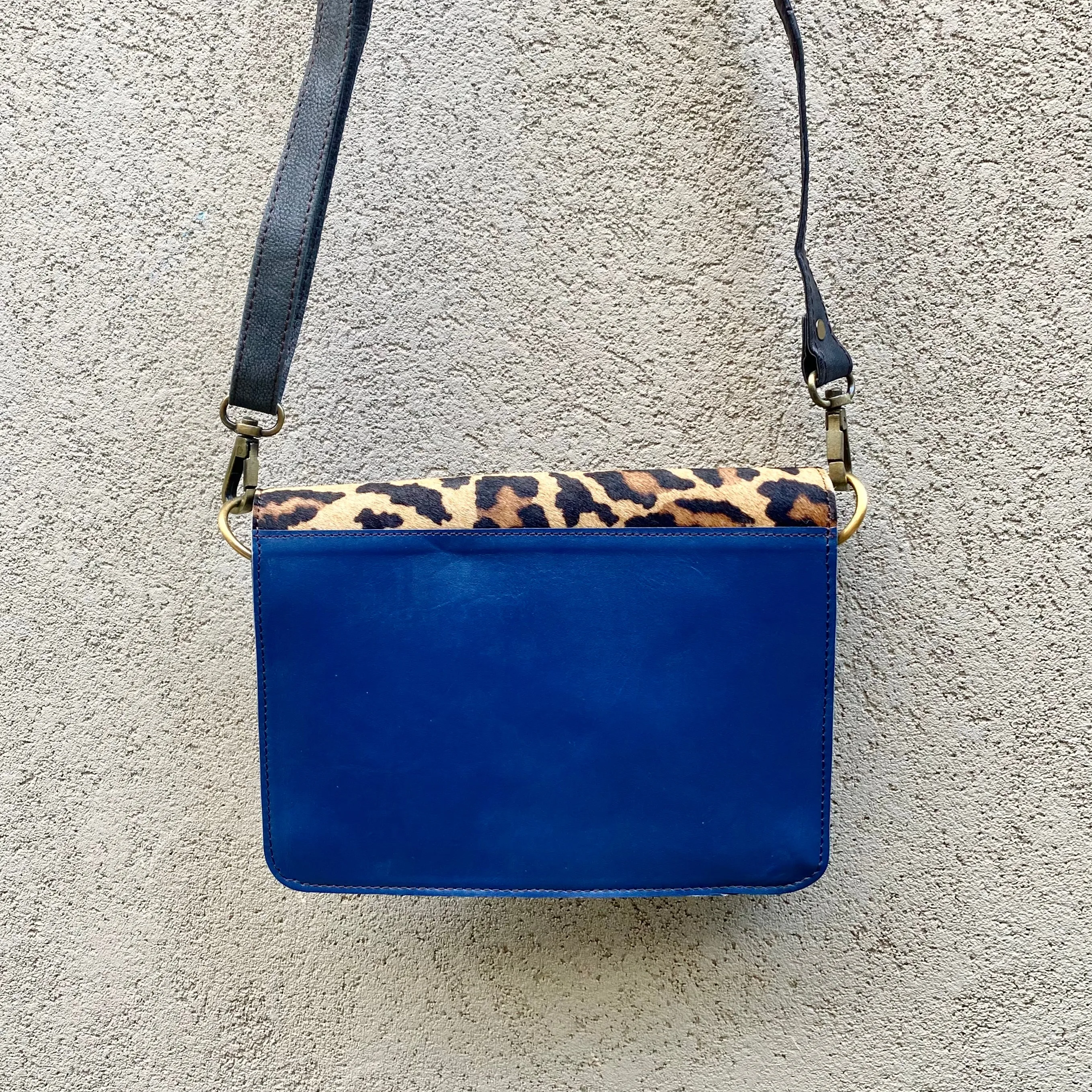 Lucinda Cowhide and Leather Crossbody Clutch Bag - Leopard, Navy Blue