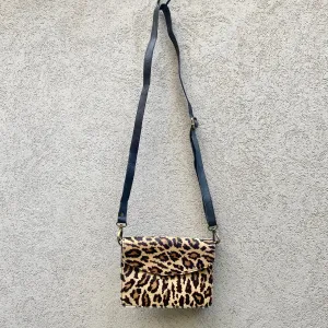 Lucinda Cowhide and Leather Crossbody Clutch Bag - Leopard, Navy Blue
