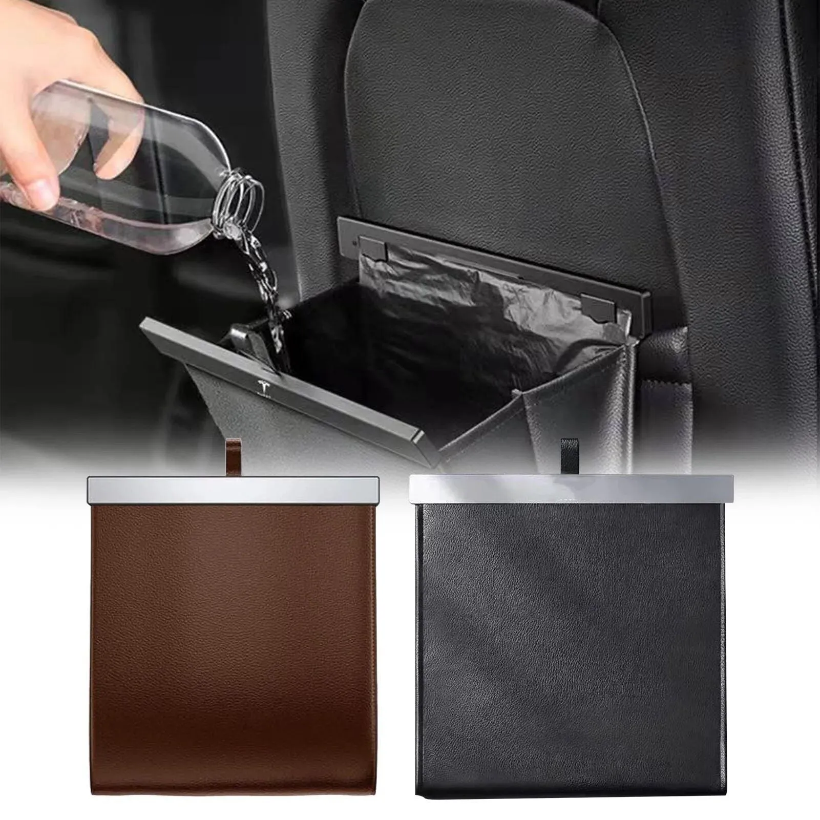 Luxury Waterproof Leather Car Trash Bin - Easy Install, Space-Saving & Magnetic Closure
