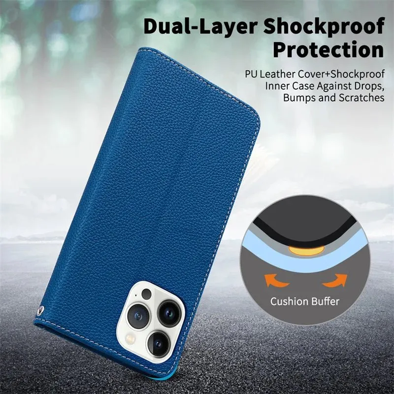 Lychee Leather Wallet iPhone Case